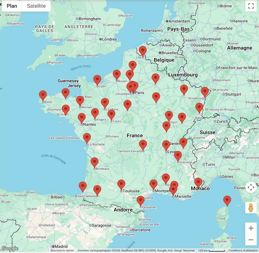 Carte de France - Zones d'intervention MOXX
